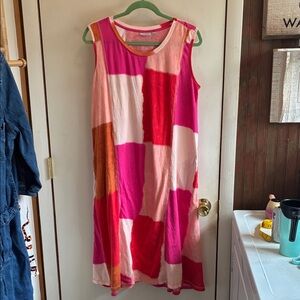 LOGO by Lori Goldstein Pink and Orange Block Midi Dress